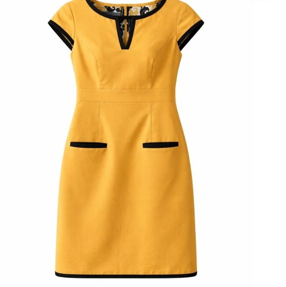 Donna Ricco New York | Elegant Beige Brown Dress Black Accents - Picture 5 of 7